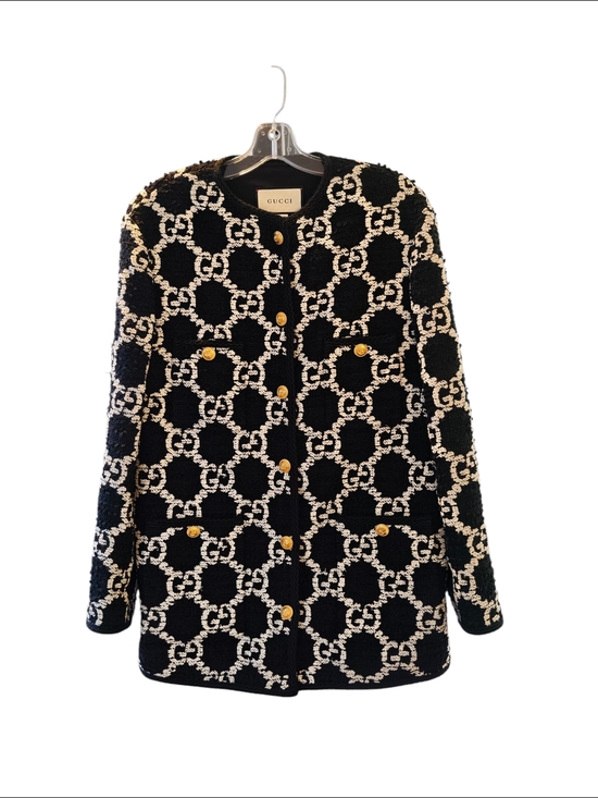 Gucci Jackets & Blazers - Gucci Black & White GG Tweed Coat with Gold Buttons